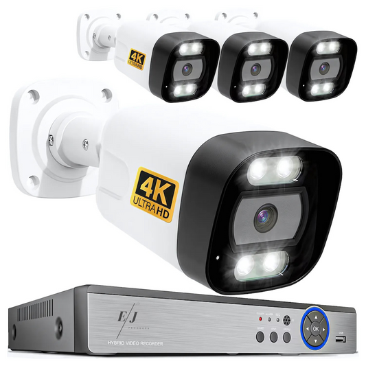 Kit complet supraveghere 4K cu DVR si 4 camere exterior, PK-8HB718, detectare faciala AI, audio bidirectional, vedere color noaptea, pana la 30m, PoE, IP66, alb