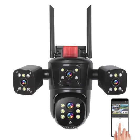 Camera de supraveghere tripla, P8, 16MP,  360°, ultra HD 8K, Wi-Fi, vedere nocturna, senzor de miscare, stocare SD/cloud, alarma