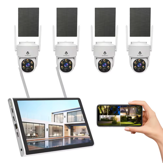 Kit complet de supraveghere video cu 4 camere si incarcare solara, ASIH20, WIFI, 4MP, HDD 1 TB, NVR 4 canale, audio bidirectional, senzor miscare, viziune nocturna, control PTZ, alb