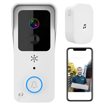 Sonerie inteligenta cu camera HD, vedere nocturna IR, audio bidirectional, detectare miscare, control prin aplicatie, baterie 5200 mAh, raza actiune 10 m, rezistenta la apa, conexiune WiFi 2.4G/5G, alb