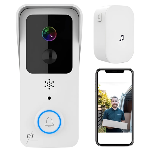 Sonerie inteligenta cu camera HD, vedere nocturna IR, audio bidirectional, detectare miscare, control prin aplicatie, baterie 5200 mAh, raza actiune 10 m, rezistenta la apa, conexiune WiFi 2.4G/5G, alb