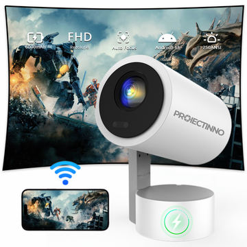 Videoproiector portabil smart R3P, WiFi, corectie keystone automata 4D, 250 ANSI, focalizare laser TOF+CMOS cu AI, Android 13, BT 5.0, proiectie pe tavan, imagine Full HD, alb