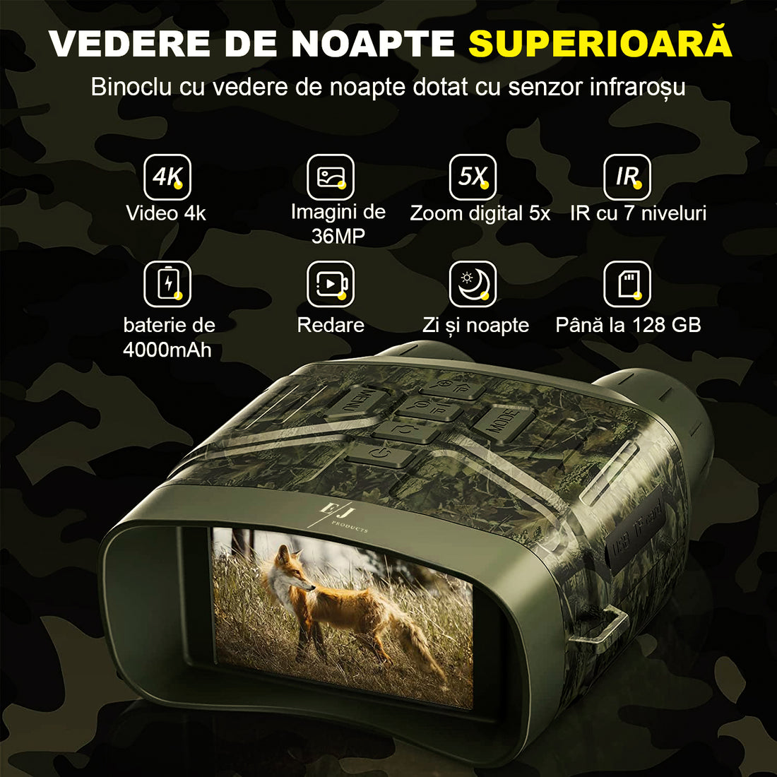 Binoclu digital night vision, inregistrare video 4k, zoom reglabil, 32GB, verde