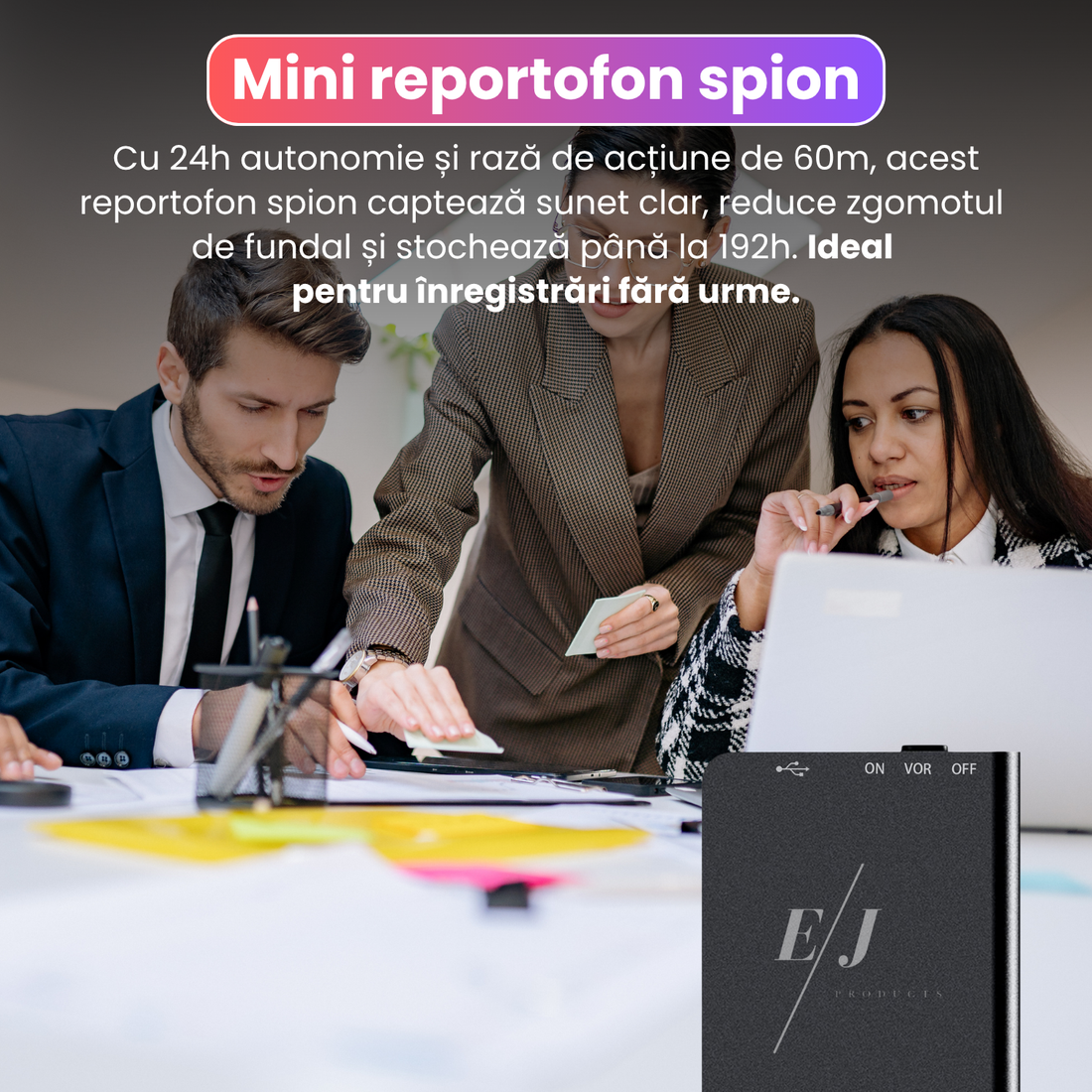 Mini reportofon spion, Q61, 32GB, autonomie 24 ore, capacitate inregistrare 768 ore, raza actiune 60m, MP3, reducere a zgomotului de fundal