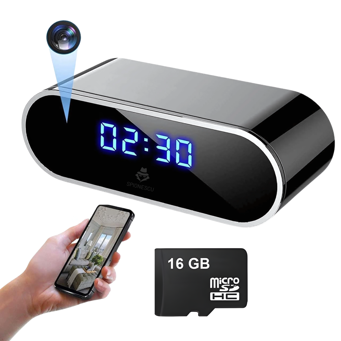 Ceas cu camera ascunsa audio-video, WiFi, HD, detectarea miscarii pe iOS, night vision