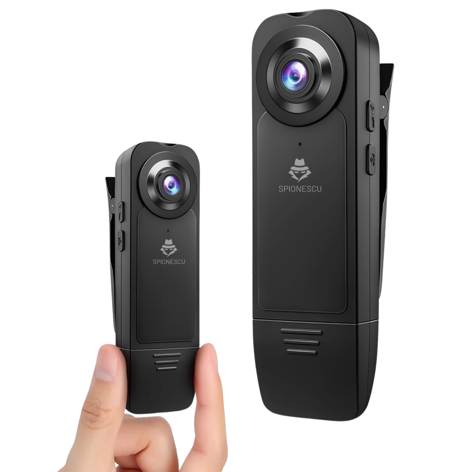 Camera video corporala, body cam 1080P, vedere nocturna, baterie 1000 mAh, unghi larg de 150°, detectare miscare, dimensiuni compacte 9.5x2.9x3.2cm, design portabil, inregistrare discreta