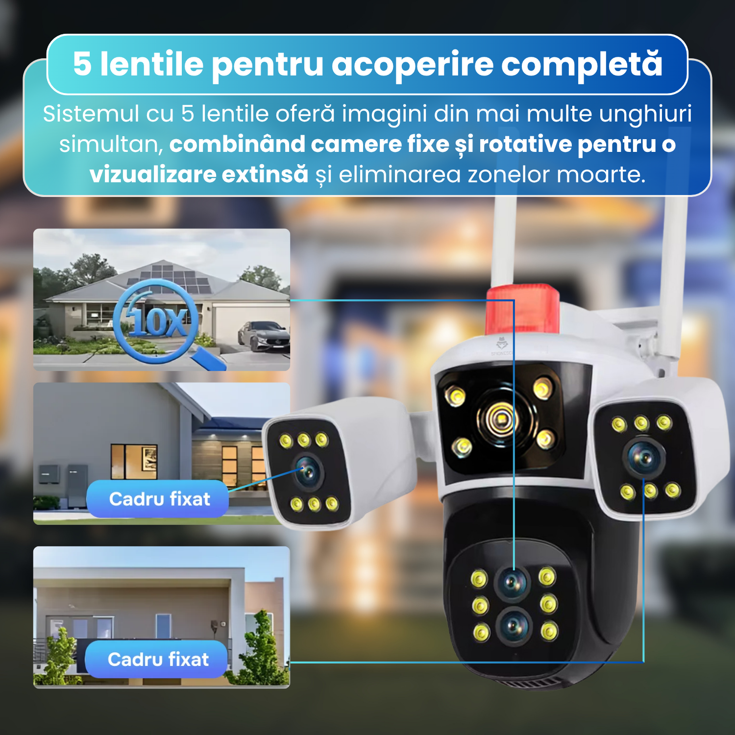 Camera de supraveghere WiFi cu 3 lentile, P8,  rotatie panoramica, vedere nocturna IR, detectie misc