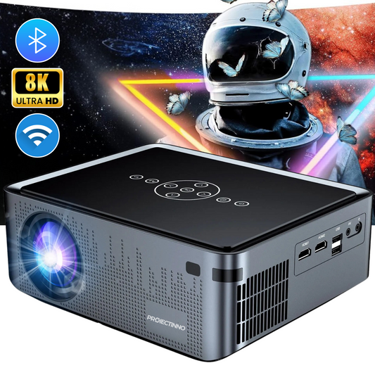 Videoproiector X1 PRO, 8K, 16GB, 12 000 Lumeni, WIFI, bluetooth, HDMI, VGA, AV, USB, audio Dolby Digital Plus, corectie Keystone, oglindire ecran Android/IOS, telecomanda smart, portabil, portabil, negru