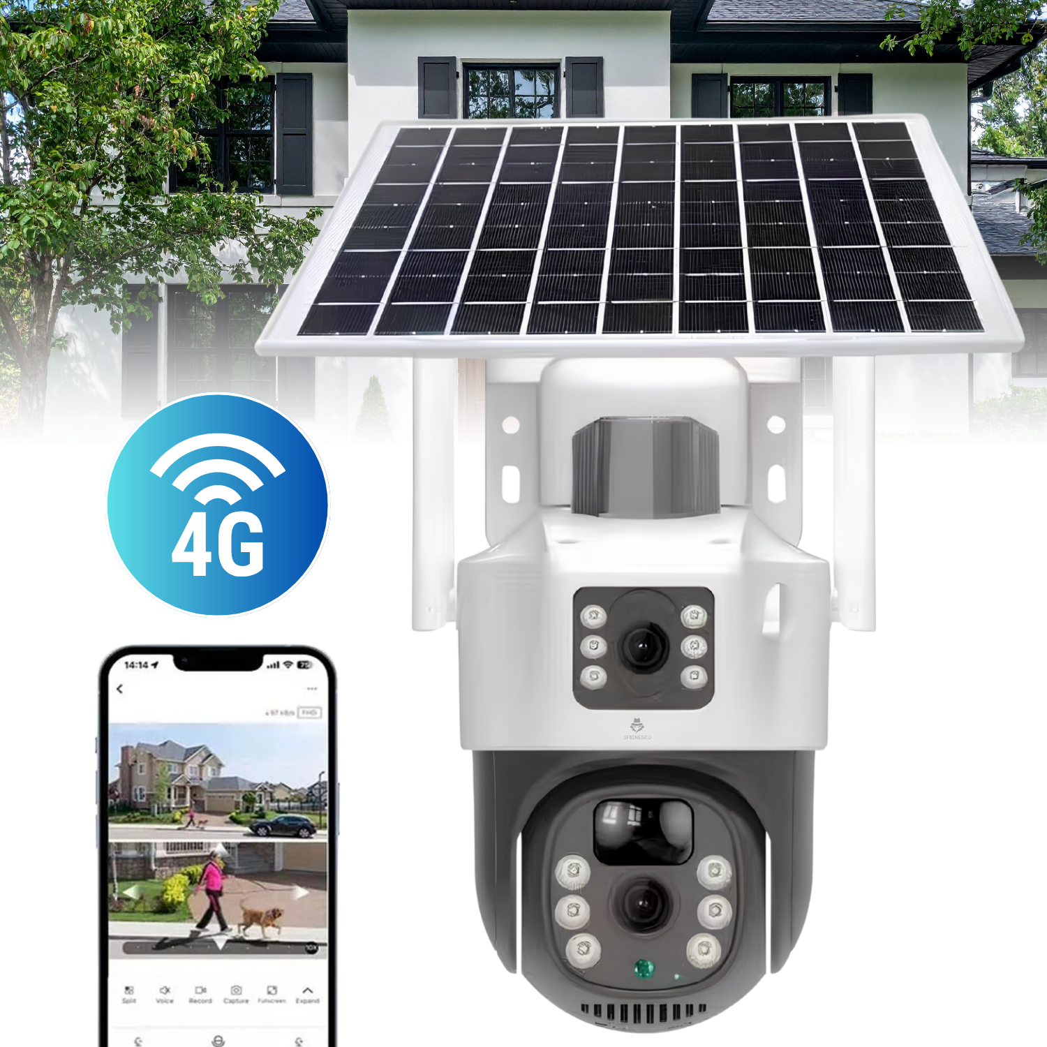 Camera supraveghere 4G cu panou solar, 6MP, PTZ 340°, urmarire automata, detectare PIR, vedere nocturna color si IR, audio bidirectional, baterie 8000mAh, IP65, alb