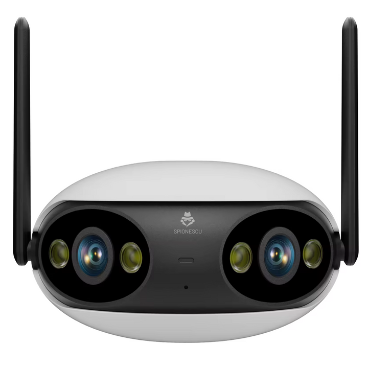 Camera de supraveghere dubla, F2, 4MP, 2K Ultra HD, WiFi + PoE, 5X zoom, 180°, comunicare bidirectionala, IP66, stocare card/cloud, senzor miscare, alb