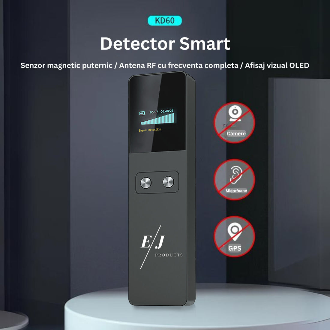 Detector compact dispozitive anti-spionaj KD60 negru