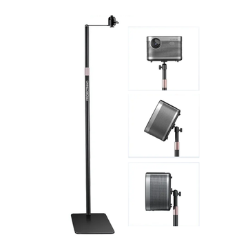 Suport portabil pentru videoproiector, YX-303 B, rotatie orizontala de 360°, stand ajustare verticala 90°, inaltime maxima 135 cm, baza dreptunghi, negru