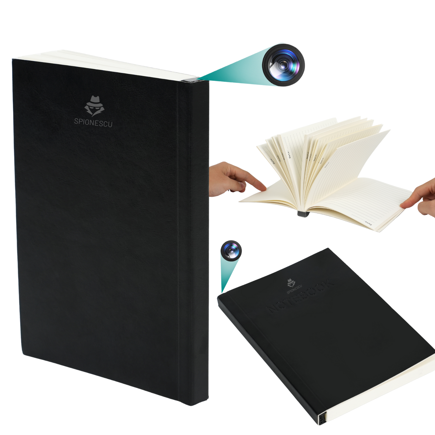 Agenda cu camera ascunsa, rezolutie 1080P, inregistrare continua si la detectie miscare, baterie 300mAh, slot microSD, functie de scriere reala, design discre