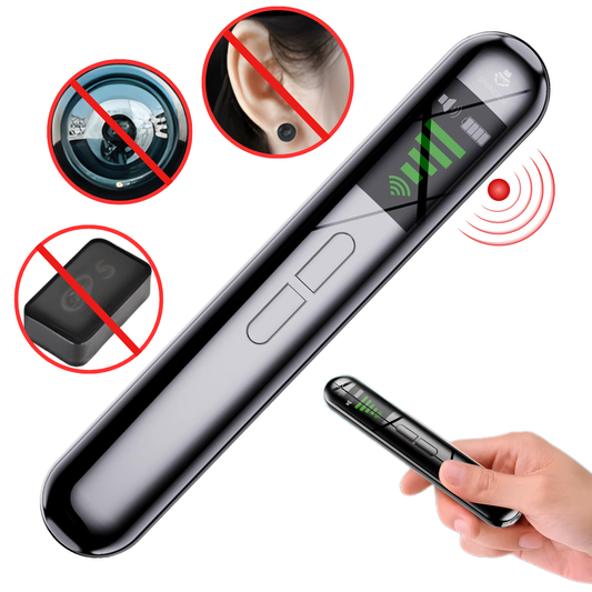Detector profesional aparate spionaj AL-T88, detectare camere ascunse, microfoane, localizatoare GPS, afisaj LED, 4 niveluri sensibilitate, negru