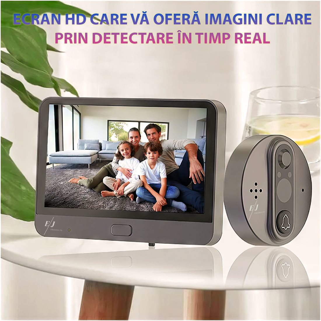 Sonerie video, WiFi, ecran LCD 4,3" , 1080P, baterie 5000mAh, unghi de vizualizare 120º, night vision, notificari in timp real, senzor miscare, comunicare bidirectionala