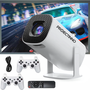 Videoproiector inteligent P30, consola gaming inclusa, HD 1280x720 (suport semnal 4K), WiFi 6, Bluetooth 5.0, Android TV 11.0, corectie Keystone manuala, difuzor 5W, telecomanda, 1GB RAM/8GB ROM, HDMI, USB, alb