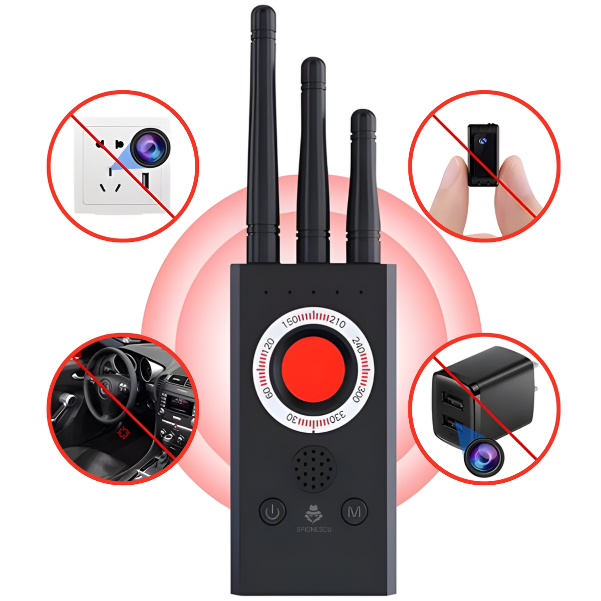 Detector profesional aparate spionaj, T16, camere, microfoane, localizatoare GPS sau GSM, anti-spy, distanta detectare 10m, portabil,negru