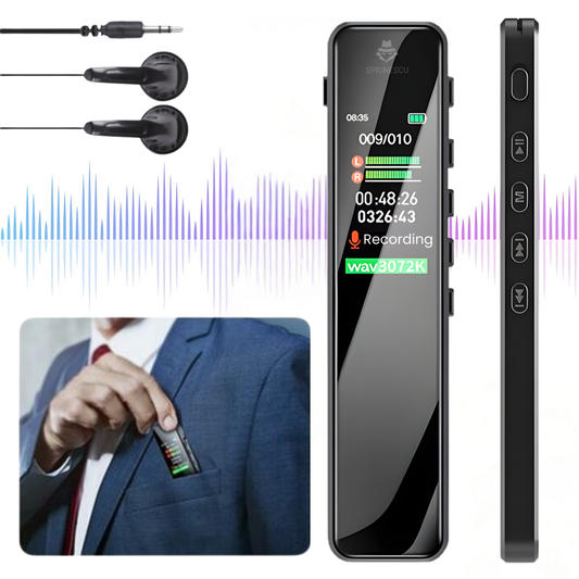 Reportofon profesional cu activare vocala GL-82, reducere zgomot DSP, microfoane duale 360°, calitate audio HD lossless, baterie 200 mAh, autonomie 48 ore