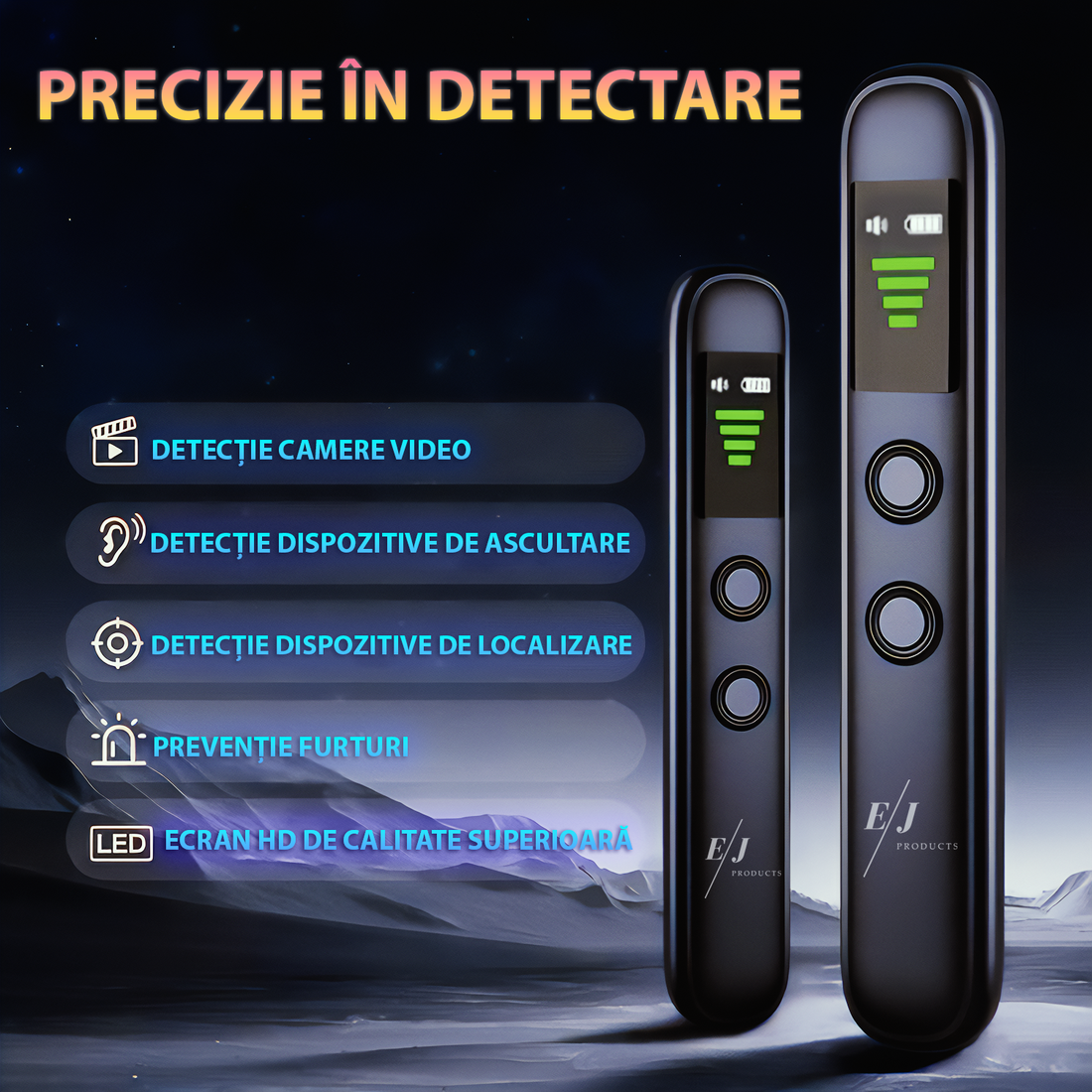 Detector aparate spionaj, T66, detecteaza camere ascunse, microfoane spion, GPS, reportofoane, autonomie 24 de ore, distanta detectare semnal 10m, portabil, negru