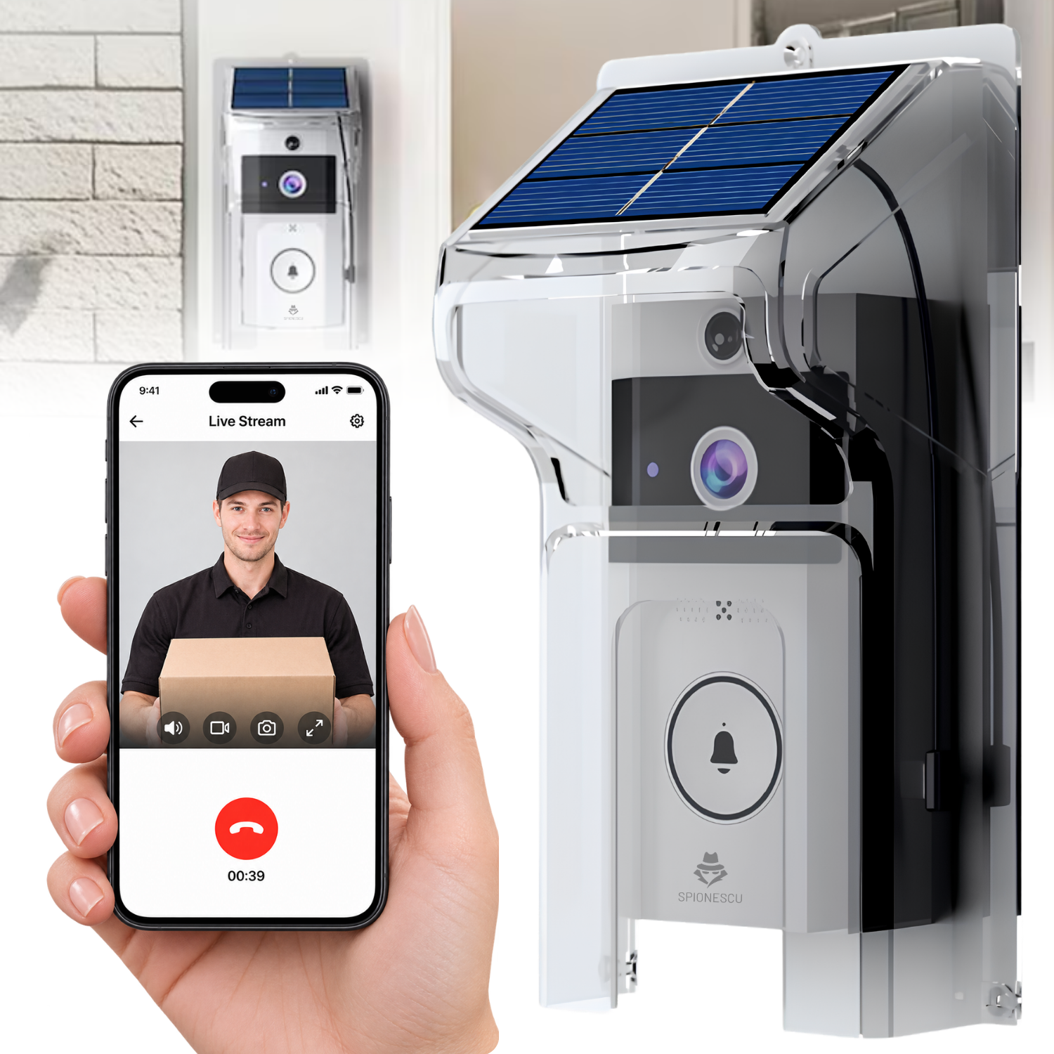 Sonerie video inteligenta wireless, camera HD 1MP, interfon video color, notificari in timp real, audio bidirectional, incarcare solara 0.55W, baterie 3600mA, protectie la ploaie, Chime inclus, alb