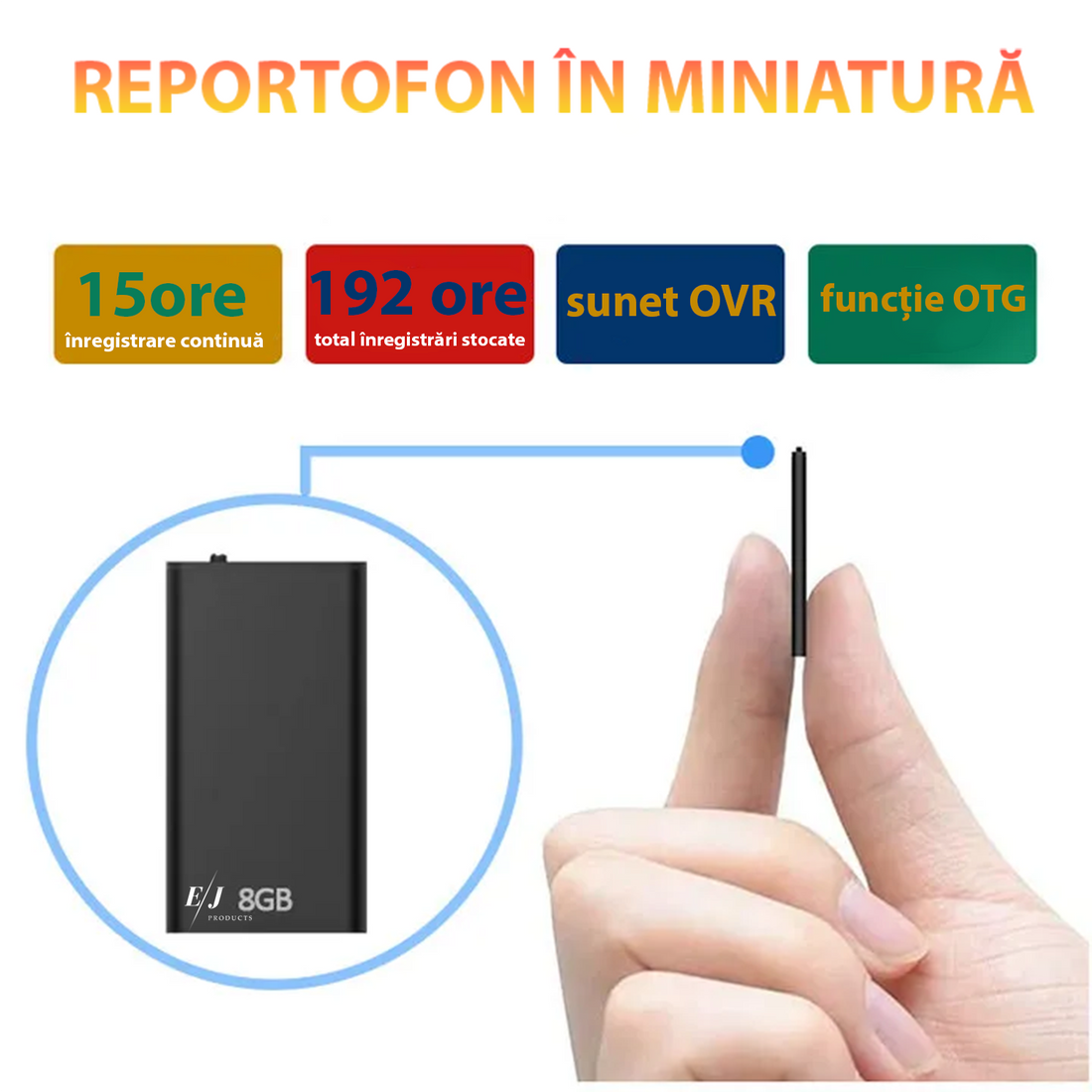 Mini reportofon spion, Q61, 8 GB, autonomie 24 ore, stocare 192 ore, raza actiune 60m, MP3, reducere a zgomotului de fundal