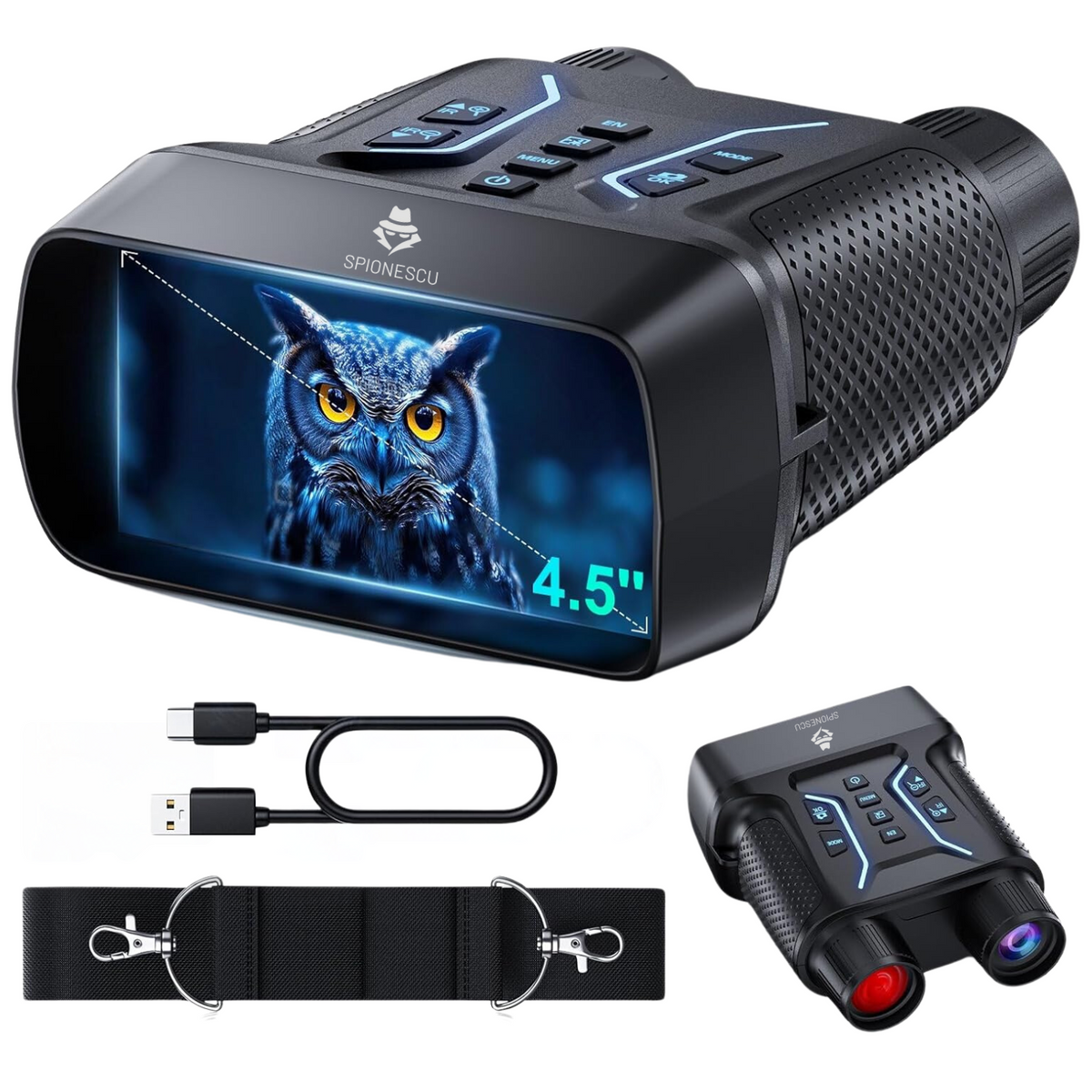 Binoclu digital cu vedere nocturna 4K, zoom optic reglabil, 8x, 7 nivele infrarosu, ecran 4.5", 4000 mAh, vizibilitate 400 m