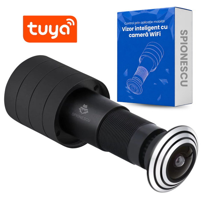 Vizor inteligent pentru usa cu camera video 1080P, WiFi 2.4G, detectarea miscarii, audio bidirectional, stocare cloud si card TF, control din aplicatie Tuya Smart, unghi larg 140°