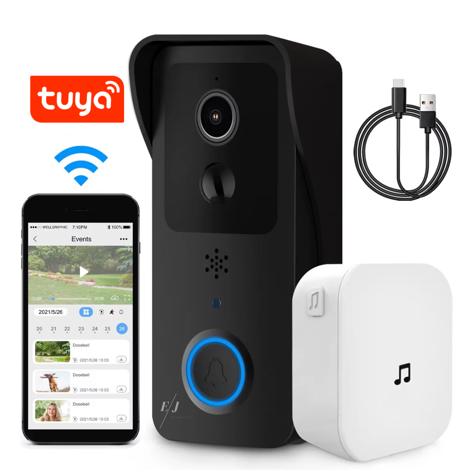 RESIGILAT - Sonerie video inteligenta WiFi 2.4G/5G, rezistenta la apa IP65, camera HD cu viziune noc