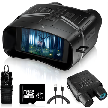 Binoclu profesional cu vedere nocturna, inregistrare video 4K, zoom digital 5x, infrarosu 7 niveluri, ecran LCD 3”, baterie reincarcabila 4000 mAh, memorie interna 32 GB, utilizare zi si noapte, negru
