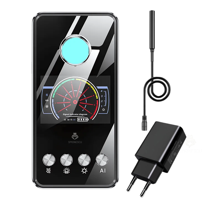 Detector Profesional Camere Ascunse, Microfoane si GPS AL-T2 — Tehnologie AI, 4 in 1, Scanare RF 1MHz–8GHz, Laser, Camp Magnetic, Alerta Automata, Portabil, Baterie 1200mAh