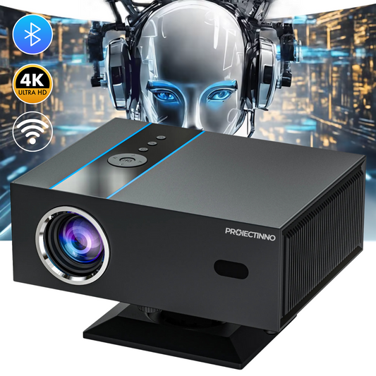 Videoproiector 4K, X6, 16GB, Android 13 si Wi-Fi 2.4G/5G, Bluetooth 5.0, 12000 lumeni, auto-focalizare, audio Dolby, telecomanda smart, portabil, negru