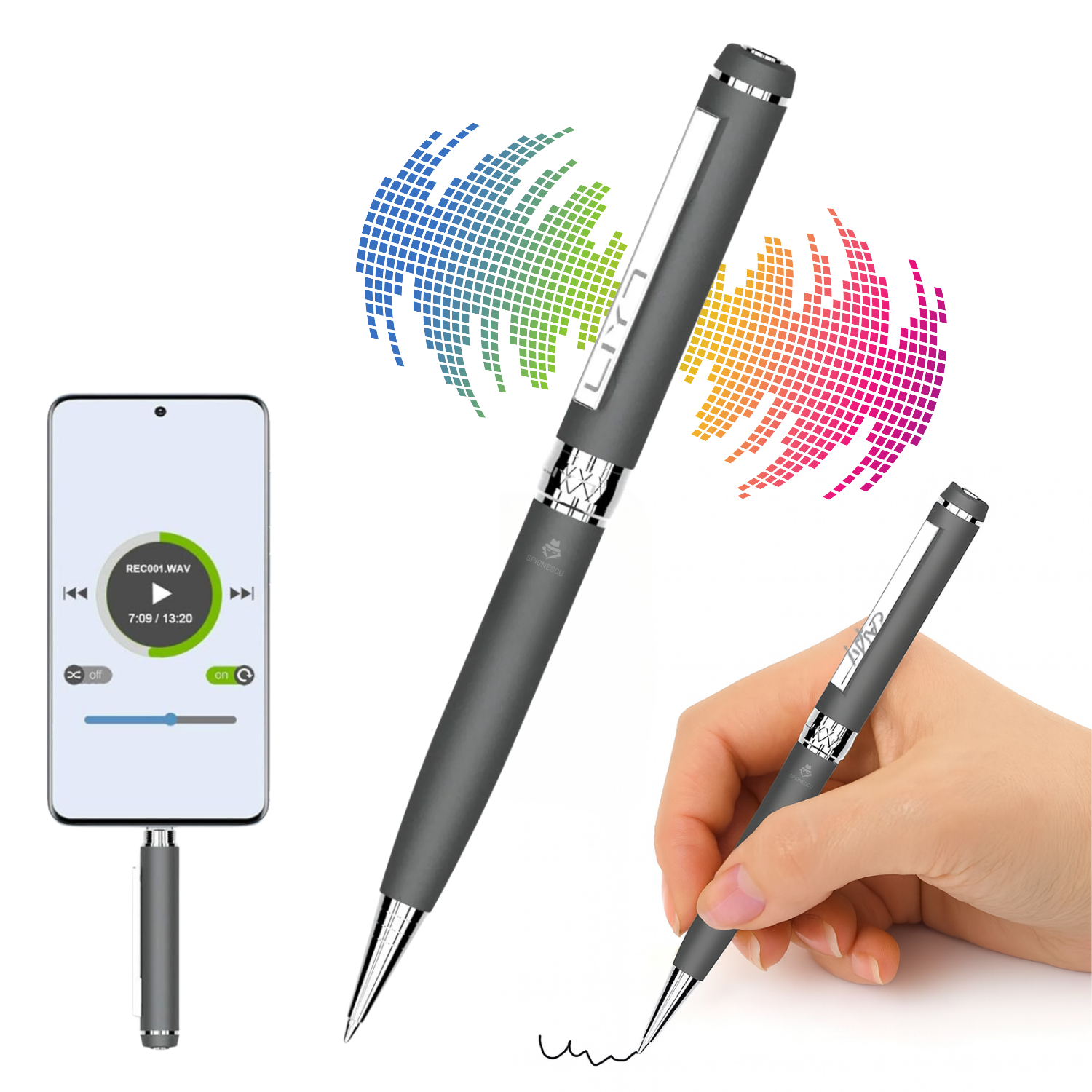 Pix cu reportofon spion integrat, D3191, 32GB memorie interna, autonomie 10 ore, raza inregistrare 15m, microfon 360°, compatibil smartphone Type-C/Lightning, functie MP3 player, design elegant si discret, rose gold