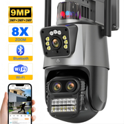 Camera de supraveghere tripla 4K, WIFI, 9MP, PTZ, CCTV, zoom 10x