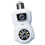 Camera de supraveghere dubla tip bec, E9, V380 PRO,  4MP, 360° panoramic, 1080P, port microSD, detectare a miscarii, alarma, vedere nocturna, PTZ, WiFi, alb