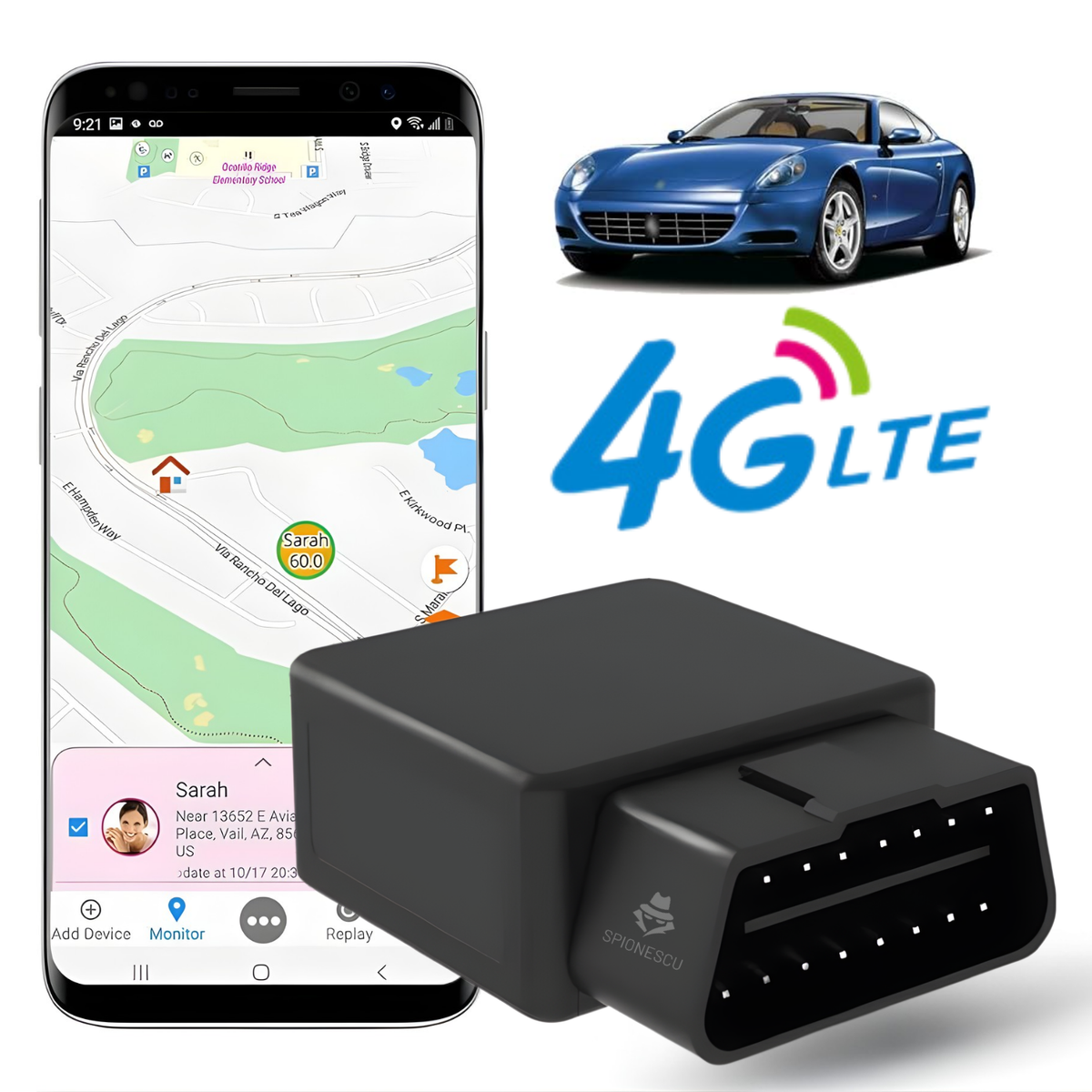 RESIGILAT - Mini GPS 4G cu interfata OBD, D9, control de la distanta, baterie 50 mAh, localizare in timp real, alerte anti-furt, compatibil OBD-II, negru (Copy)