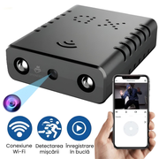 Mini camera ascunsa WiFi 4K,  monitorizare in timp real, detectare miscare, viziune nocturna, control prin aplicatie, design compact si discret, negru