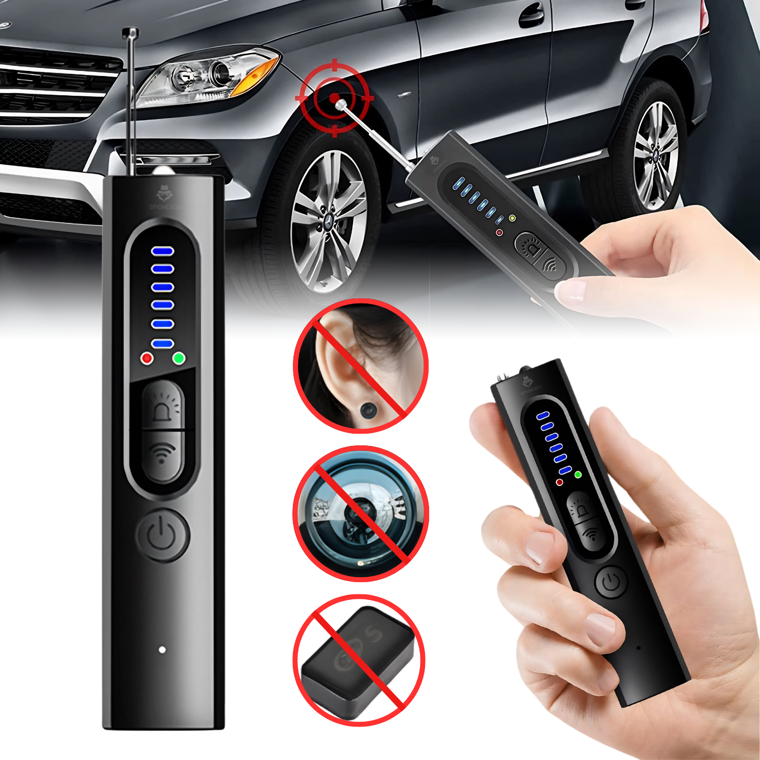 Detector camere ascunse si microfoane X13, detectare GPS, RF 1MHz-6.5GHz, 4 in 1, anti-spionaj, lanterna LED, 400 mAh, sensibilitate ajustabila, baterie reincarcabila, portabil, negru