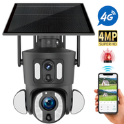 Camera de supraveghere dubla, Q32, 4G, 4MP, PTZ, CCTV, IP 66, panou solar 9W, vedere panoramica 360º, detectare AI, night vision color, infrarosu, comunicare bidirectionala