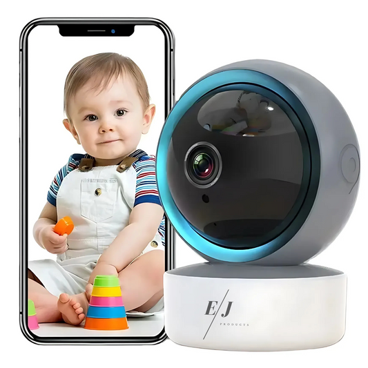 Camera video WiFi pentru bebelusi si copii, supraveghere HD, vedere nocturna, rotatie 355°, senzor de miscare, detectare sunet, control vocal, audio bidirectional, alb