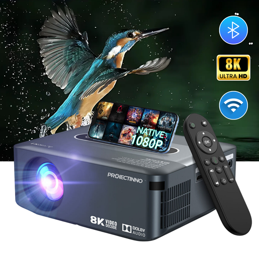 Videoproiector X1, 8K, 300ANSI, 12000 lumeni, android 9.0, wifi, bluetooth, Dolby digital audio, oglindire ecran, difuzor integrat, telecomanda smart, portabil, negru