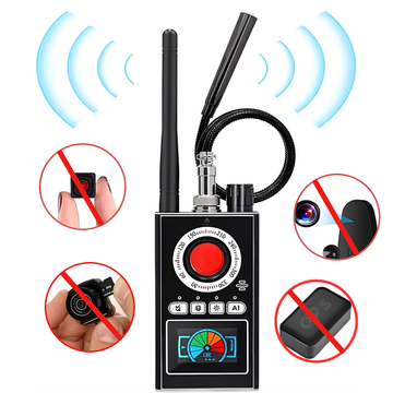 Detector aparate spionaj, K88, frecventa 1–8000 MHz, detectare camere ascunse, GPS si WiFi, infrarosu cu filtru optic, ecran LED, baterie 1200 mAh