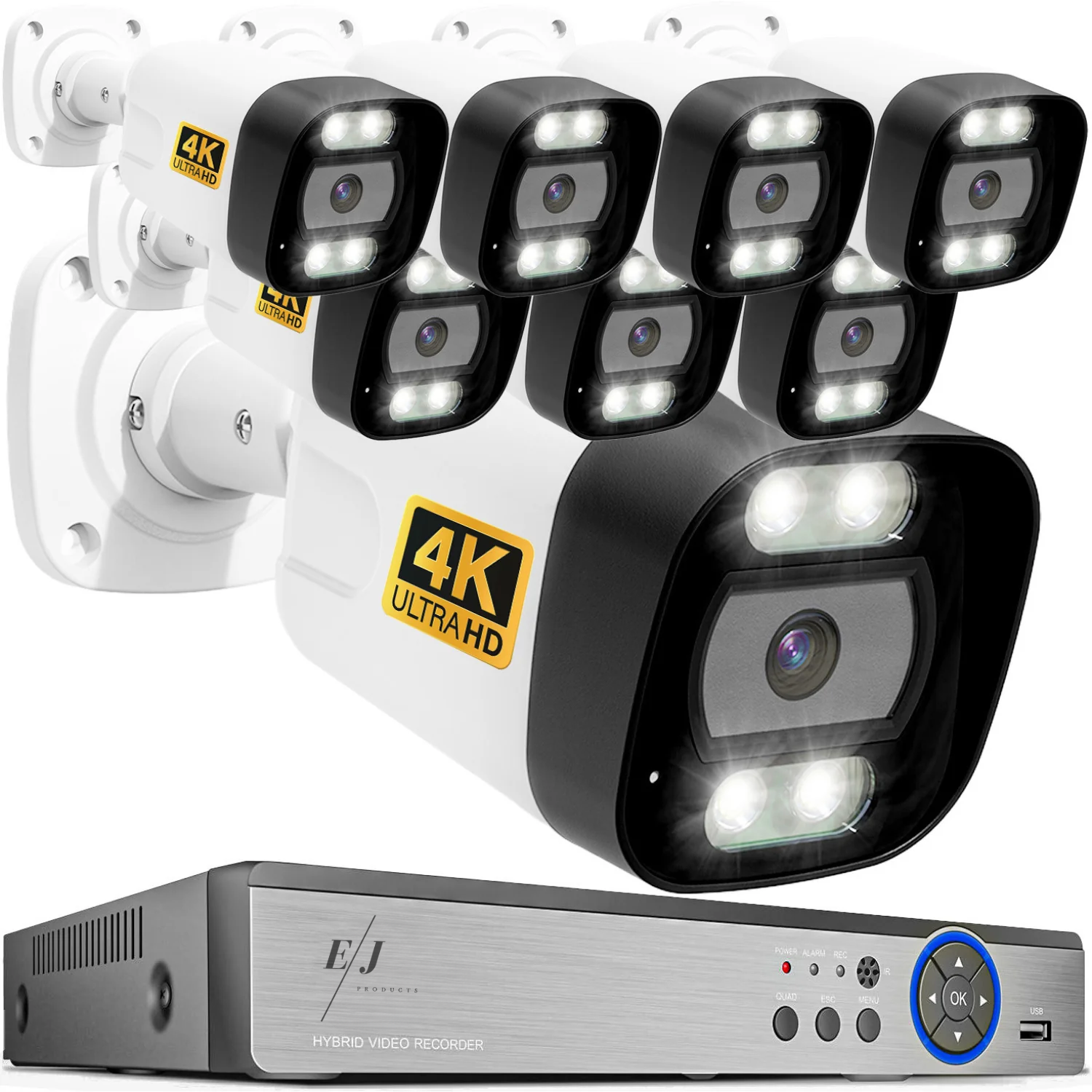 Kit complet supraveghere 4K cu DVR si 8 camere exterior PK-8HB718, detectare faciala AI, audio bidirectional, vedere color noaptea,pana la 30m, PoE, IP66