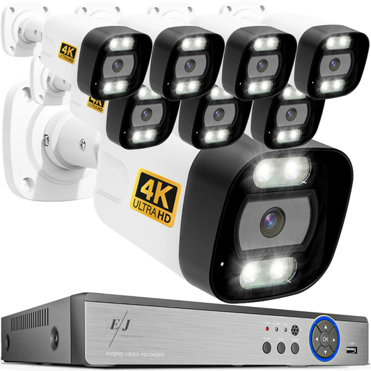 Kit complet supraveghere 4K cu DVR si 8 camere exterior PK-8HB718, detectare faciala AI, audio bidirectional, vedere color noaptea,pana la 30m, PoE, IP66
