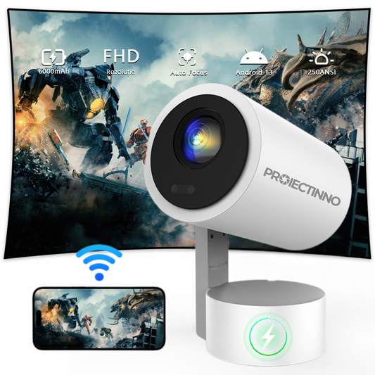 Videoproiector portabil smart R3P, WiFi, corectie keystone automata 4D, 250 ANSI, focalizare laser TOF+CMOS cu AI, Android 13, BT 5.0, proiectie pe tavan, imagine Full HD, alb