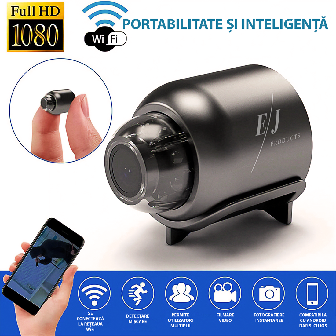 Mini camera spion, X5, Full HD, WIFI, unghi de vizualizare 140°, viziune nocturna