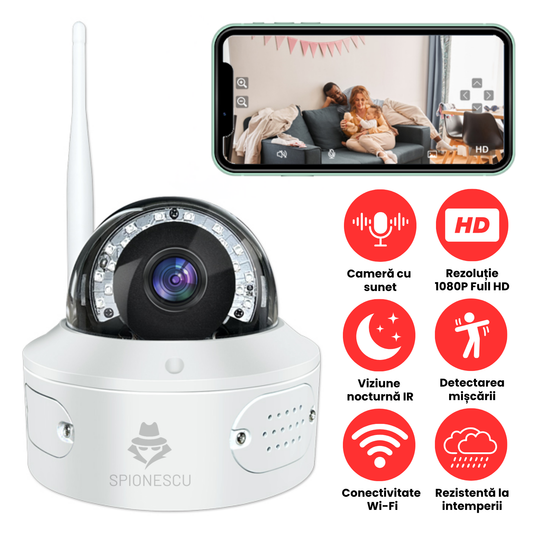 Camera de supraveghere, B18, WiFi, 1080P Full HD cu viziune nocturna IR, detectie miscare, audio bidirectional, carcasa metalica, stocare pe card sau cloud