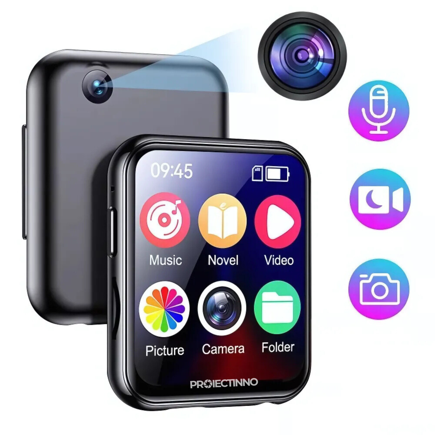 Player MP3/MP4/E-book cu camera 16 GB, touchscreen 2.0 inch, rezolutie camera 720P, Bluetooth 5.4, sunet HIFI, reportofon inregistrare vocala, baterie 500 mAh, portabil, negru