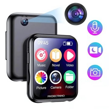 Player MP3/MP4/E-book cu camera 16 GB, touchscreen 2.0 inch, rezolutie camera 720P, Bluetooth 5.4, sunet HIFI, reportofon inregistrare vocala, baterie 500 mAh, portabil, negru