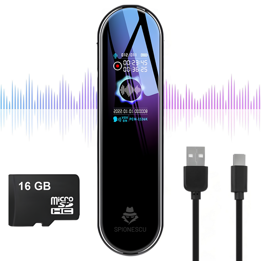 Reportofon digital profesional cu activare vocala, Q53, baterie 2300 mAh, inregistrare PCM 1536 kbps, MP3 player, parola la pornire, USB-C, compatibil Android si Mac, negru