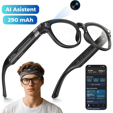 Ochelari inteligenti cu camera 4K, L801, lentile personalizabile, stocare 32GB, sunet stereo 360°, 8 MP, Bluetooth 5.3, baterie 290 mAh, autonomie 8h, chip anti-shake, control AI
